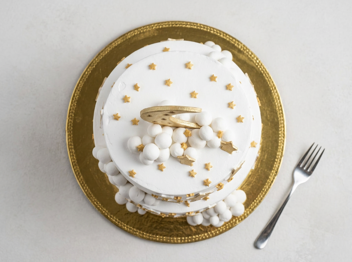 Moon & Stars Two-Tier Celebration Cake — topdown view