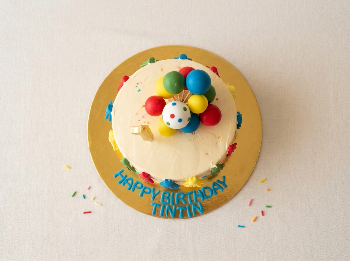 Tassels & Sprinkles First Birthday Cake — topdown view