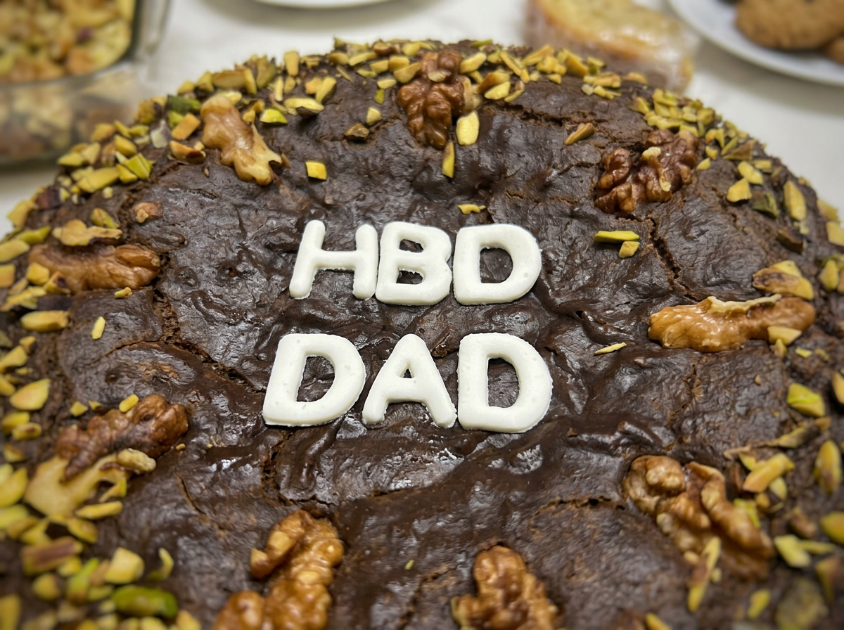 Walnut & Pistachio 'HBD Dad' Cake — closeup view