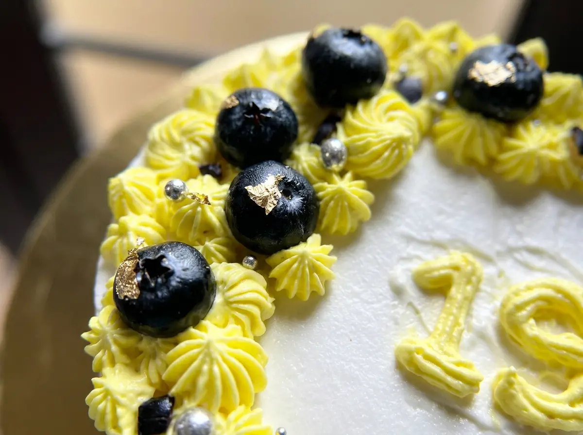 Lemon & Blueberry Crescent Cake — closeup view