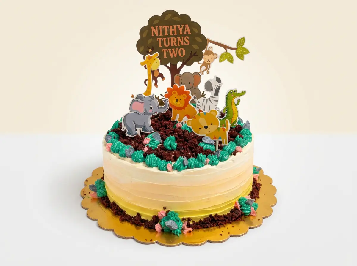 Jungle Safari 'Turns Two' Cake — studio view