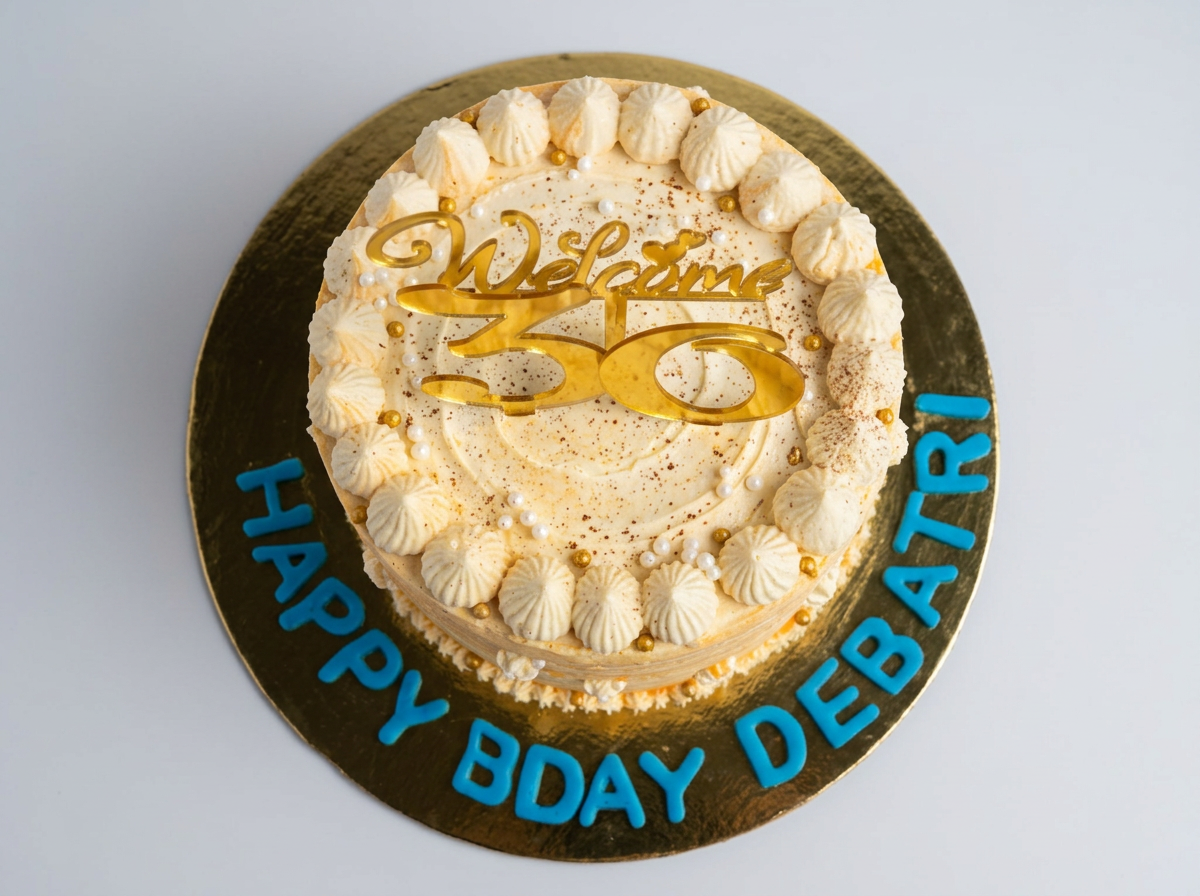 Cream Rosette Milestone Cake — topdown view