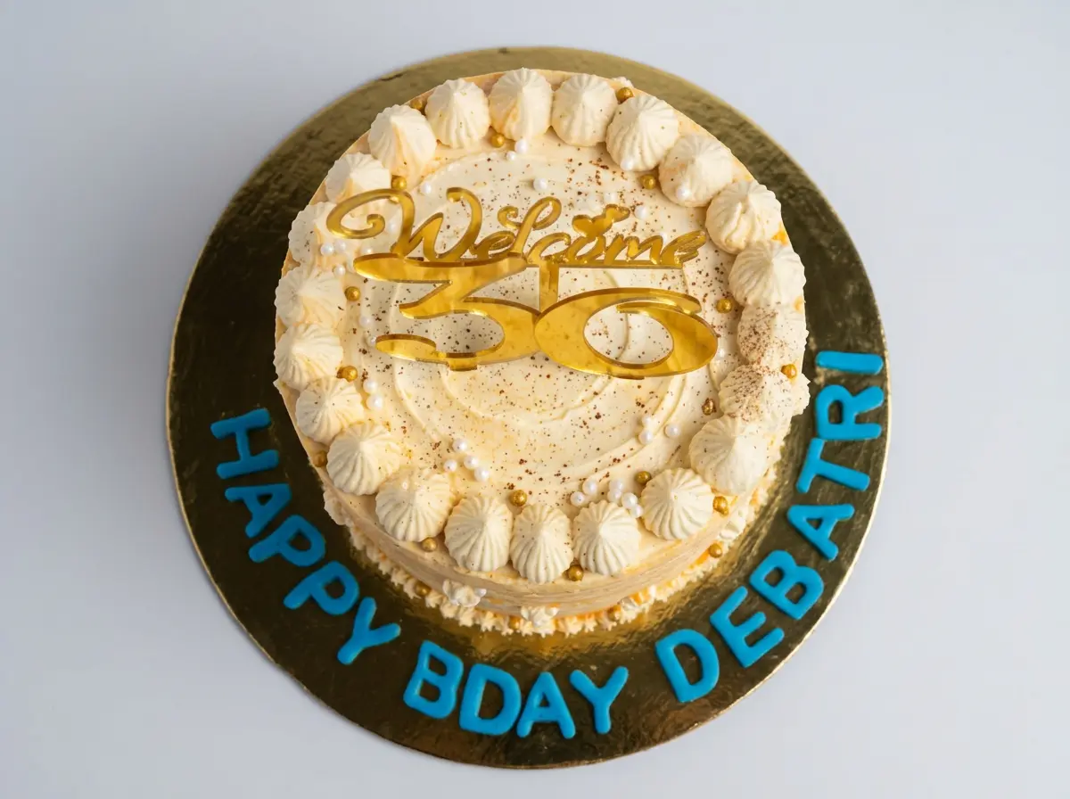 Cream Rosette Milestone Cake — topdown view