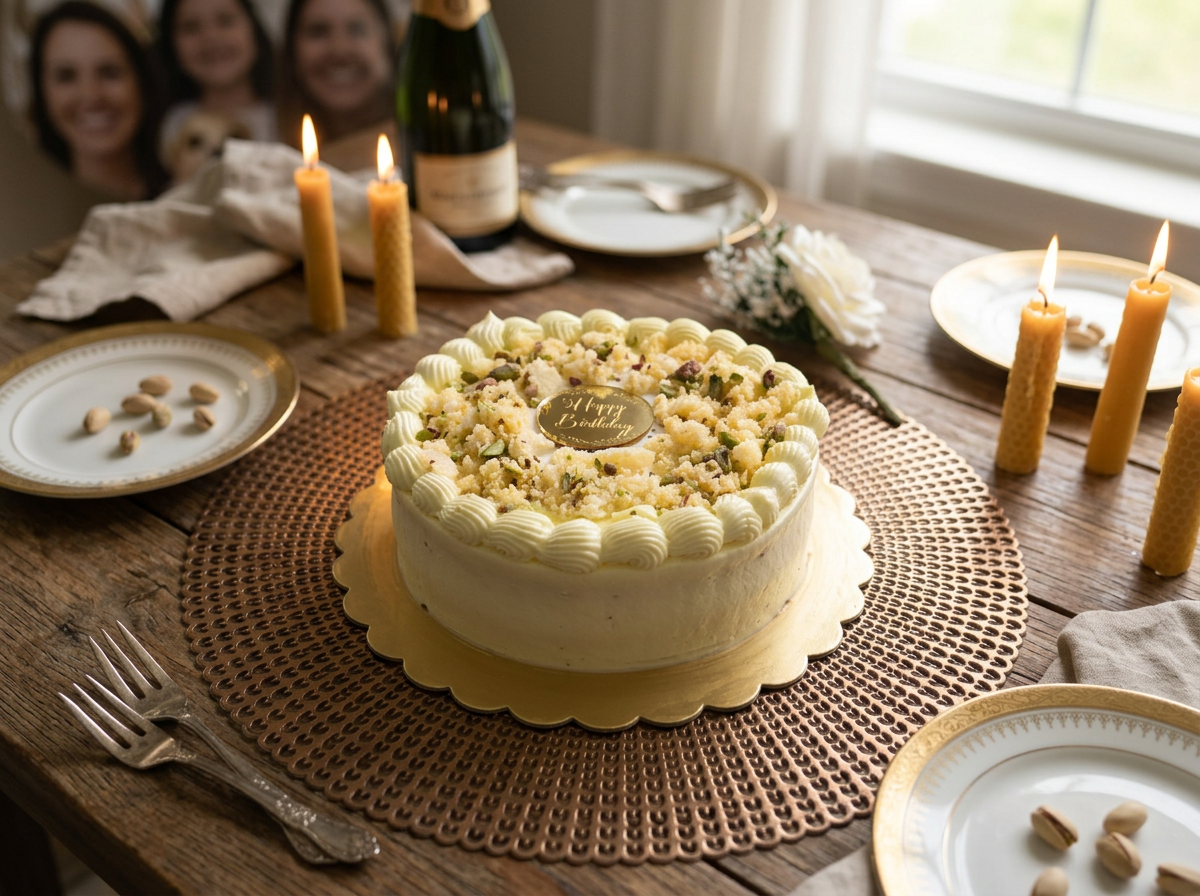 Pistachio Wreath Cream Cake — lifestyle view