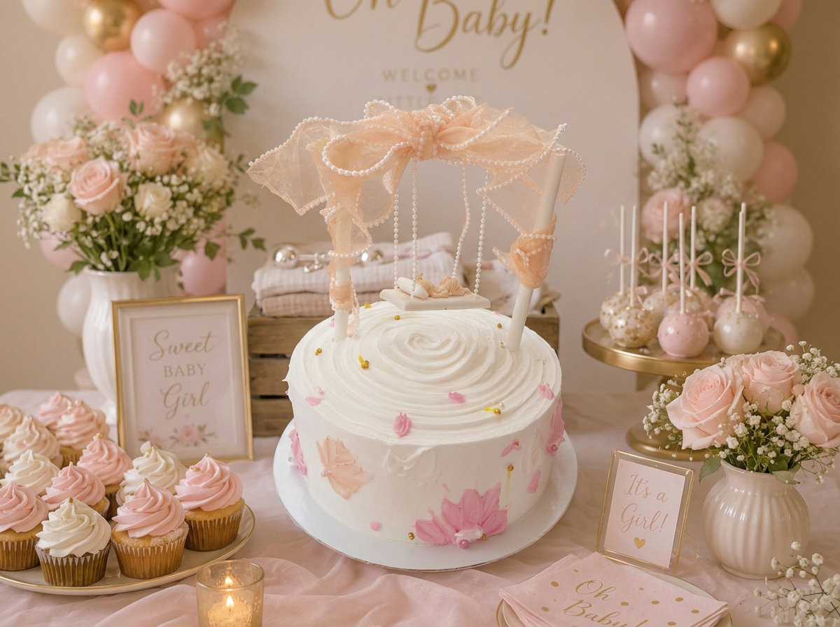 'Oh Baby' Floral Baby Shower Cake — lifestyle view
