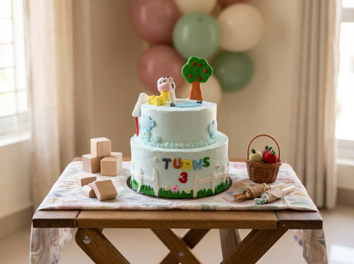Farmyard 'Turns Three' Red Velvet Cake — lifestyle view