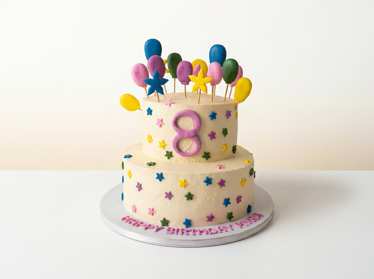 Stars & Balloons Two-Tier Birthday Cake — studio view
