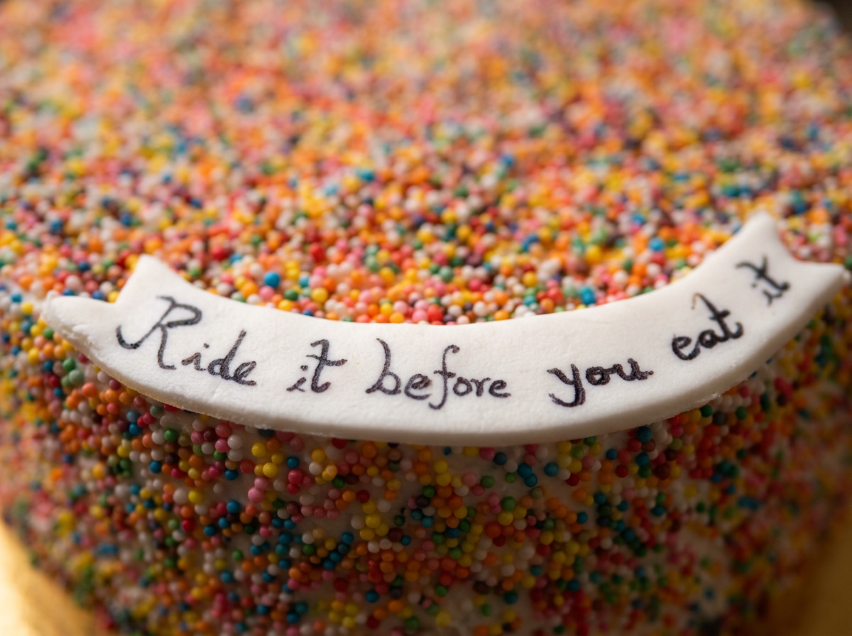 Rainbow Sprinkle Confetti Cake — closeup view