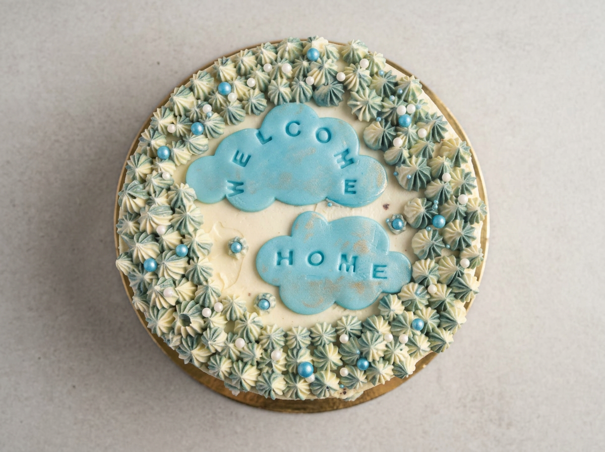 'Welcome Home' Cloud Cake — topdown view