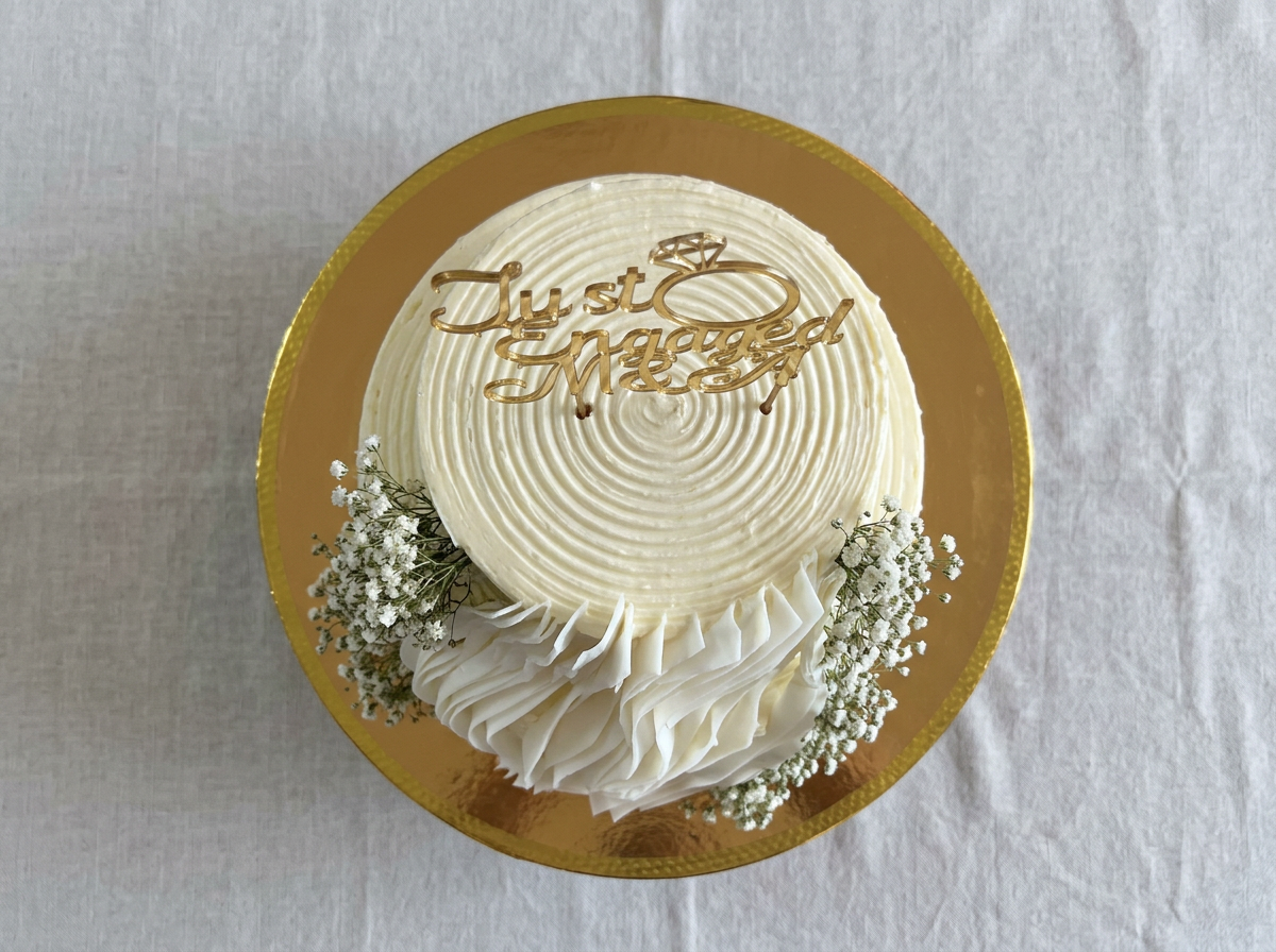 Elegant Engagement Cake with Baby's Breath — topdown view