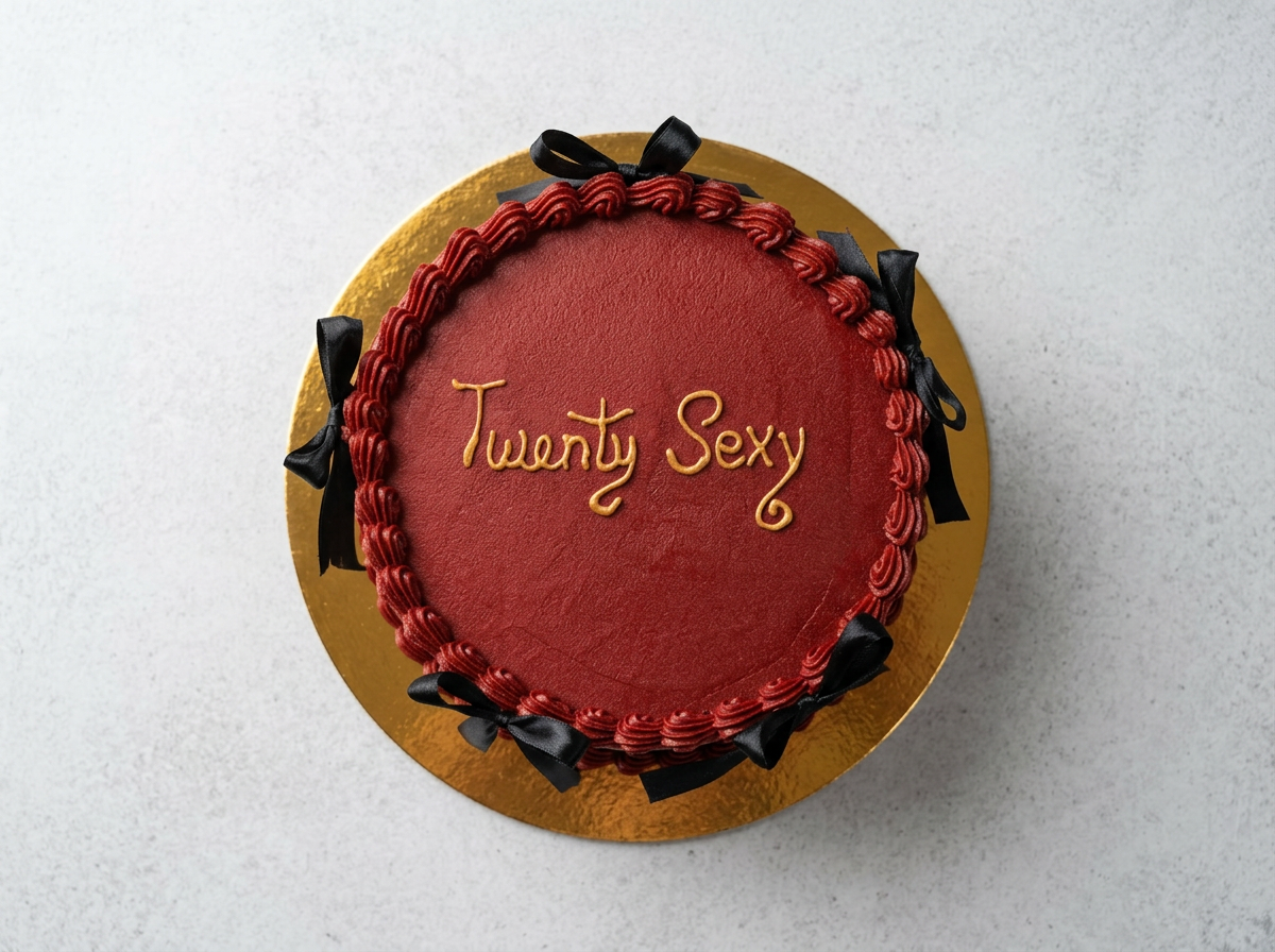 Deep Red 'Twenty Sexy' Birthday Cake — topdown view