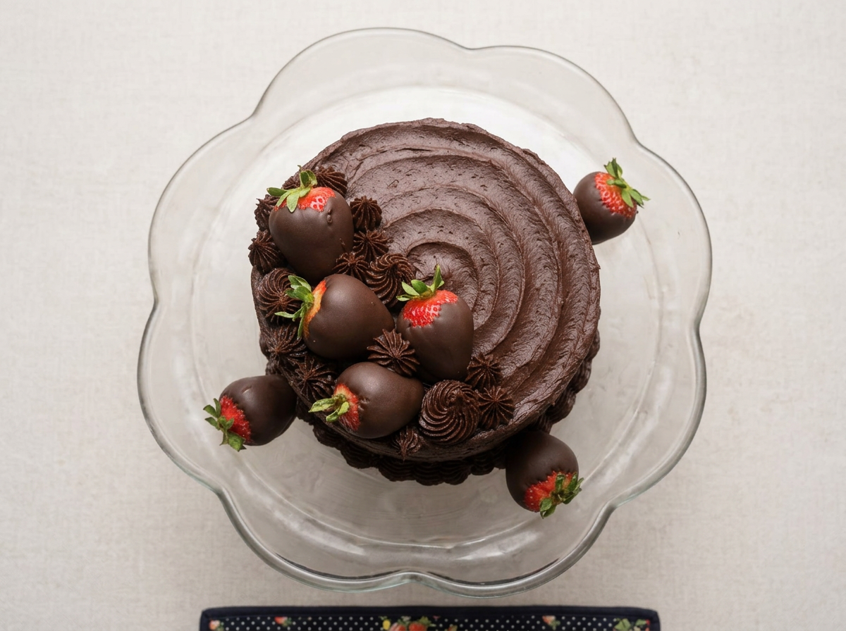 Chocolate & Strawberry Ganache Cake — topdown view