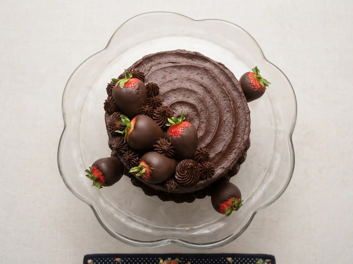 Chocolate & Strawberry Ganache Cake — topdown view