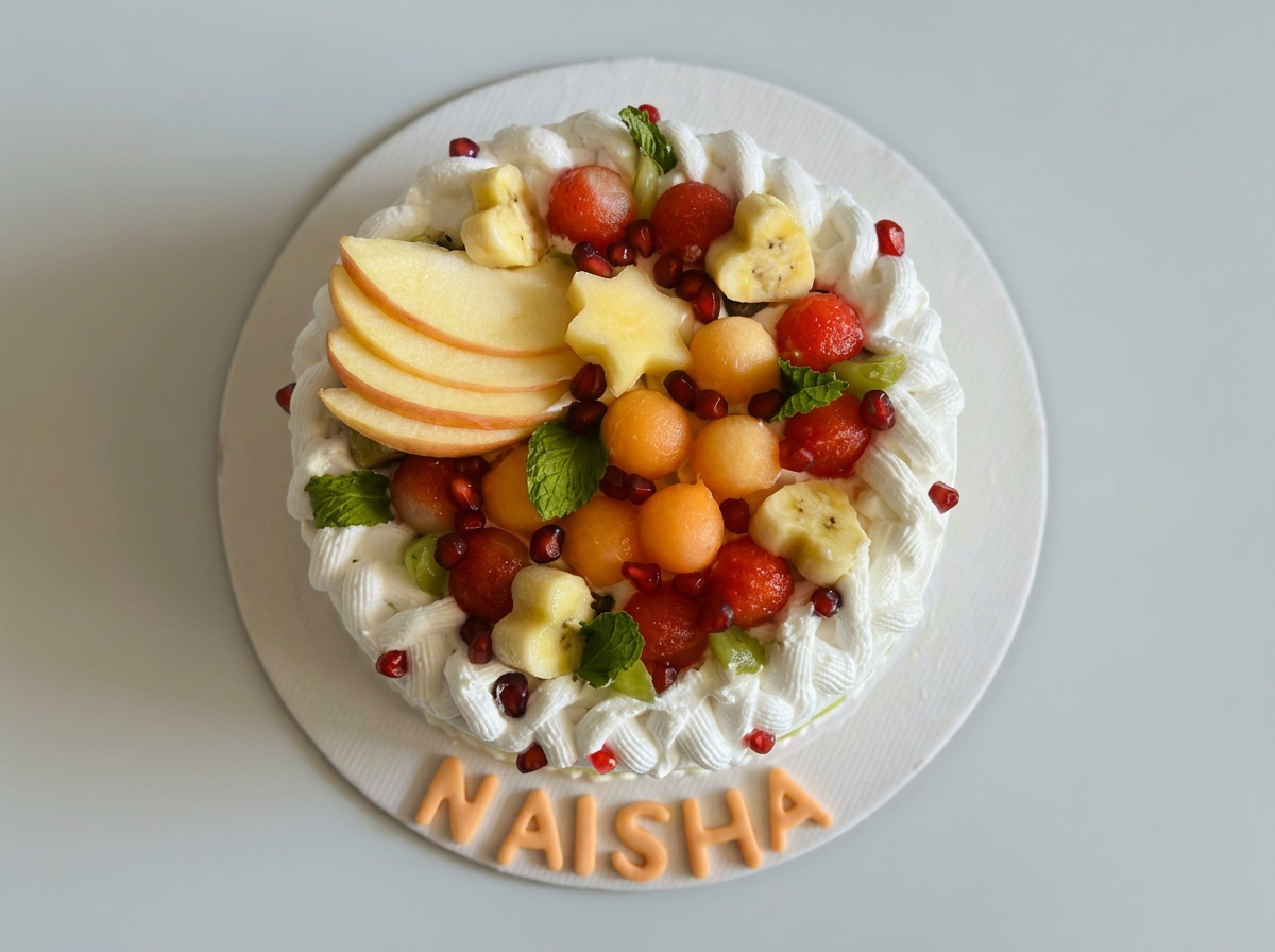 Fresh Fruit Garden Cake — topdown view