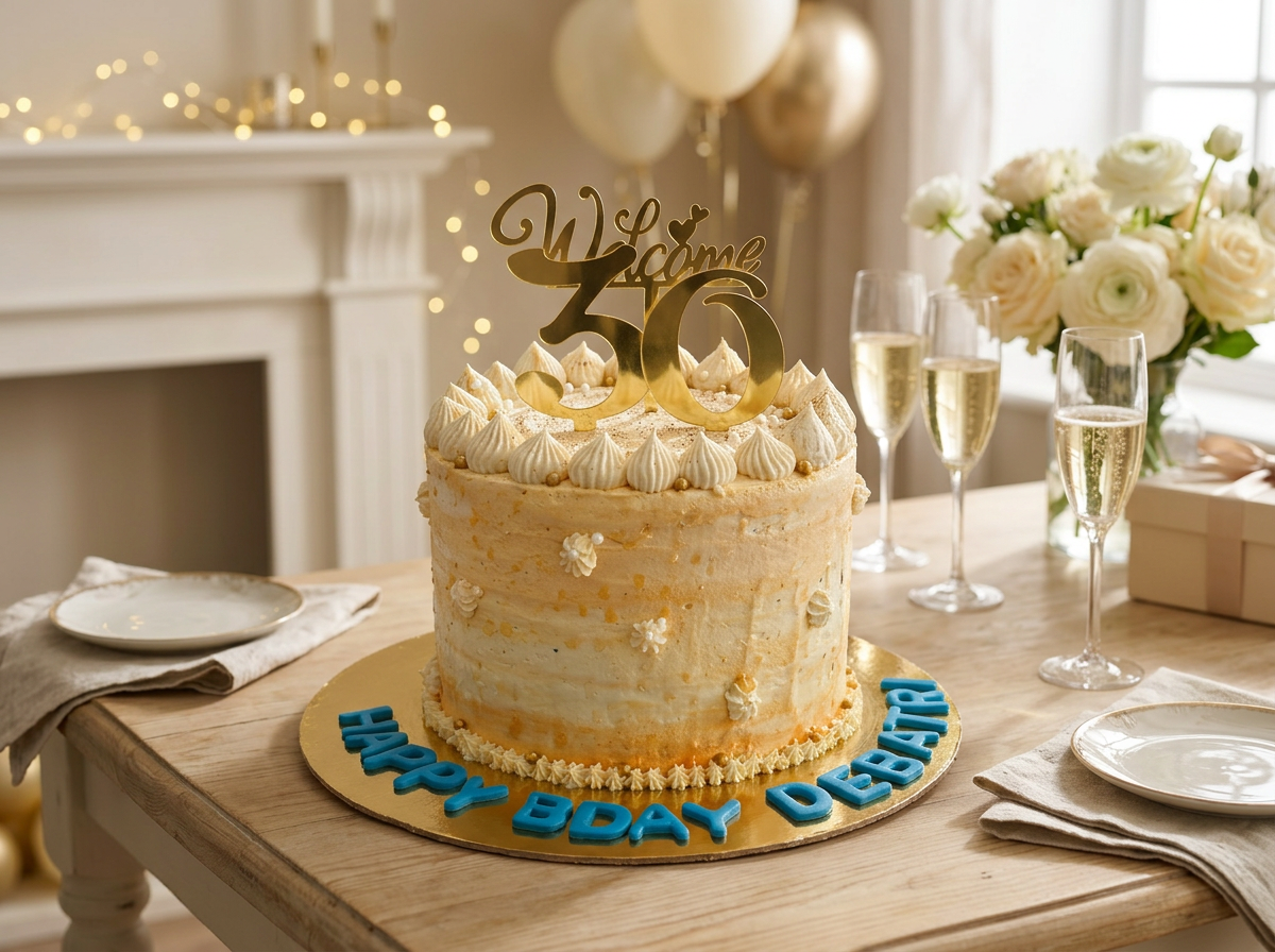 Cream Rosette Milestone Cake — lifestyle view