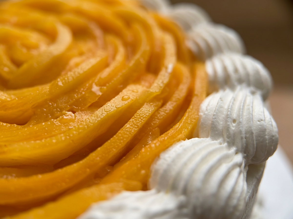 Mango Rose Cream Cake — closeup view