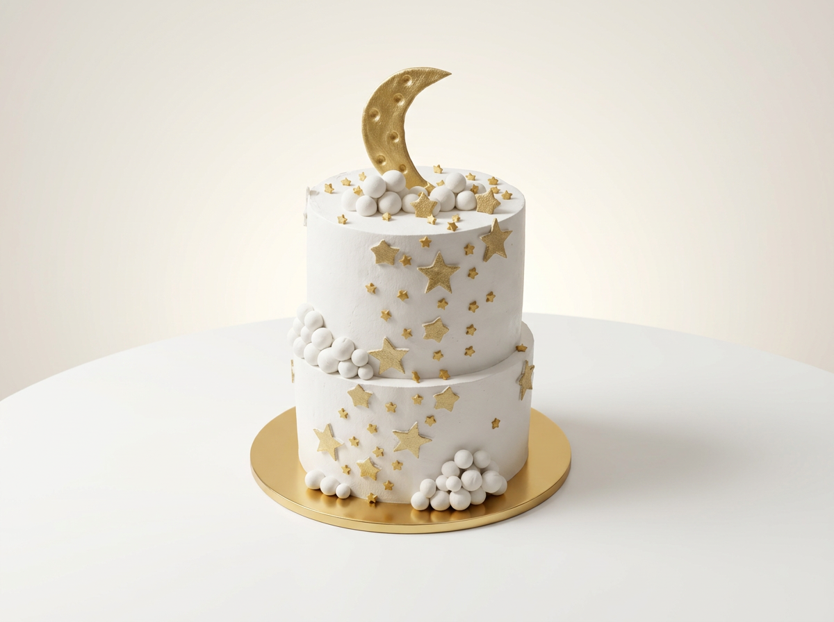 Moon & Stars Two-Tier Celebration Cake — studio view