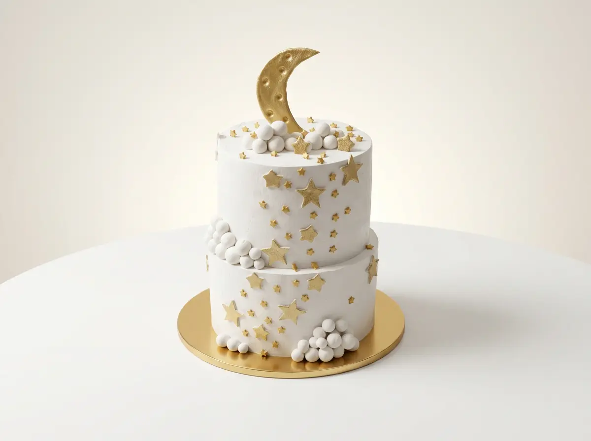 Moon & Stars Two-Tier Celebration Cake — studio view