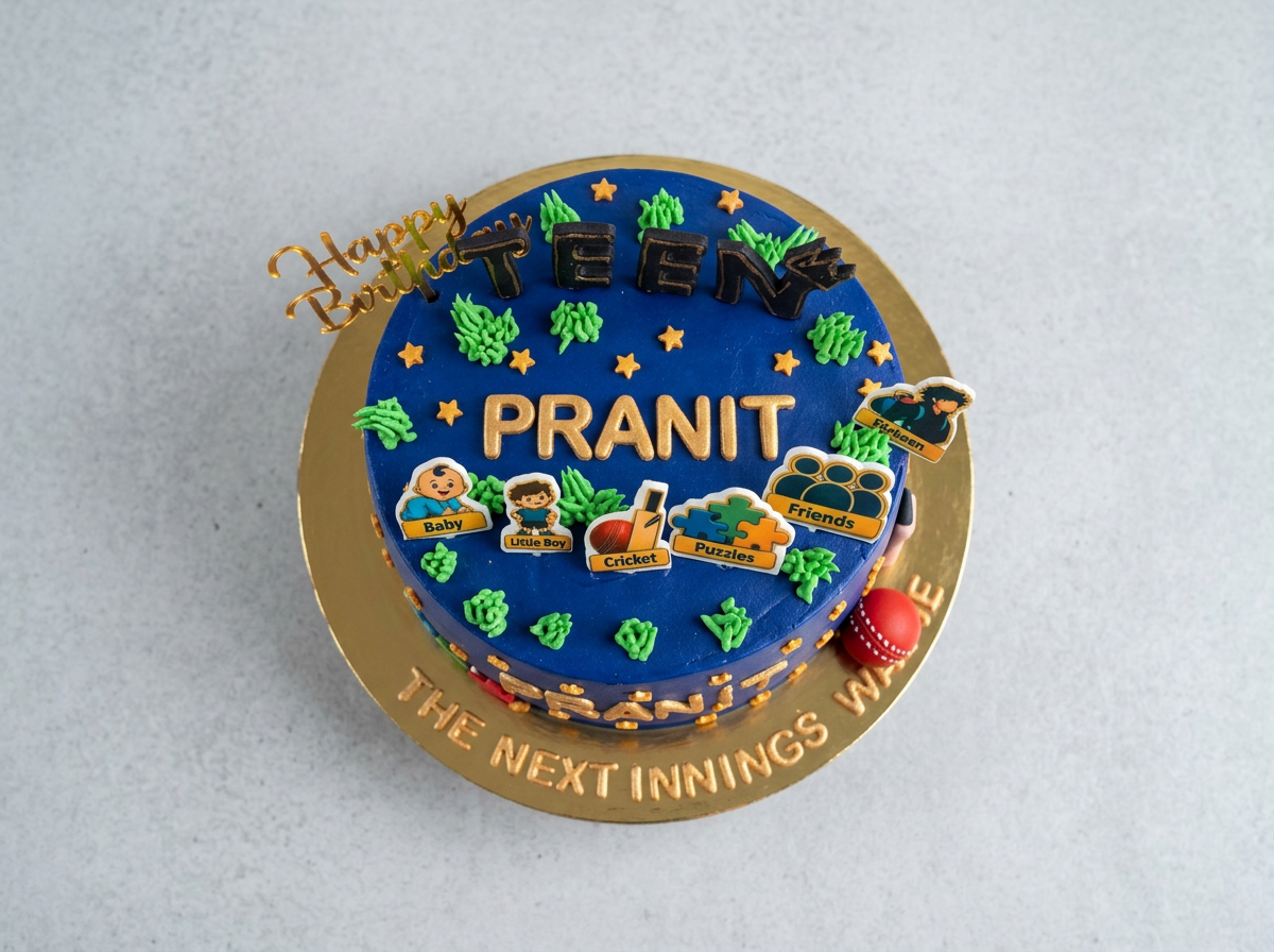 Cricket 'Next Innings' Milestone Cake — topdown view