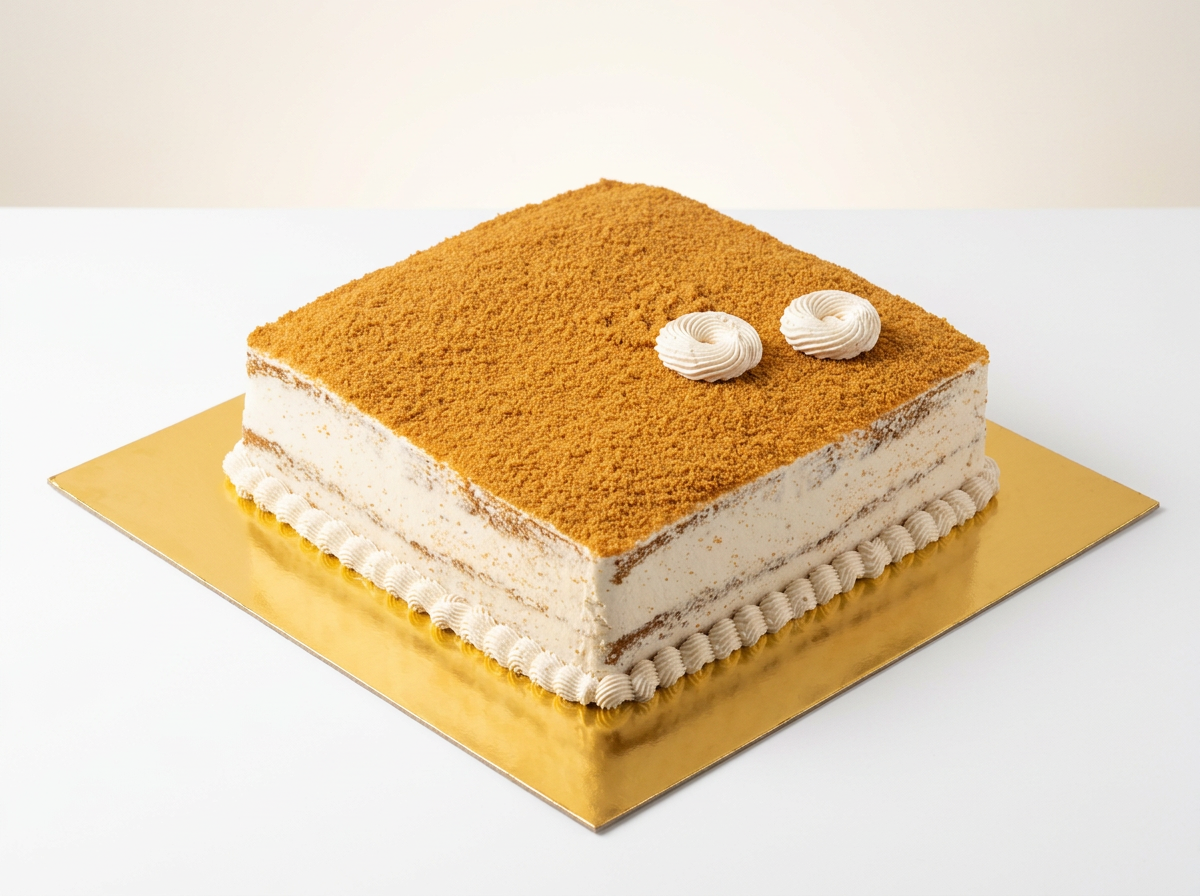 Square Lotus Biscoff Cake — studio view