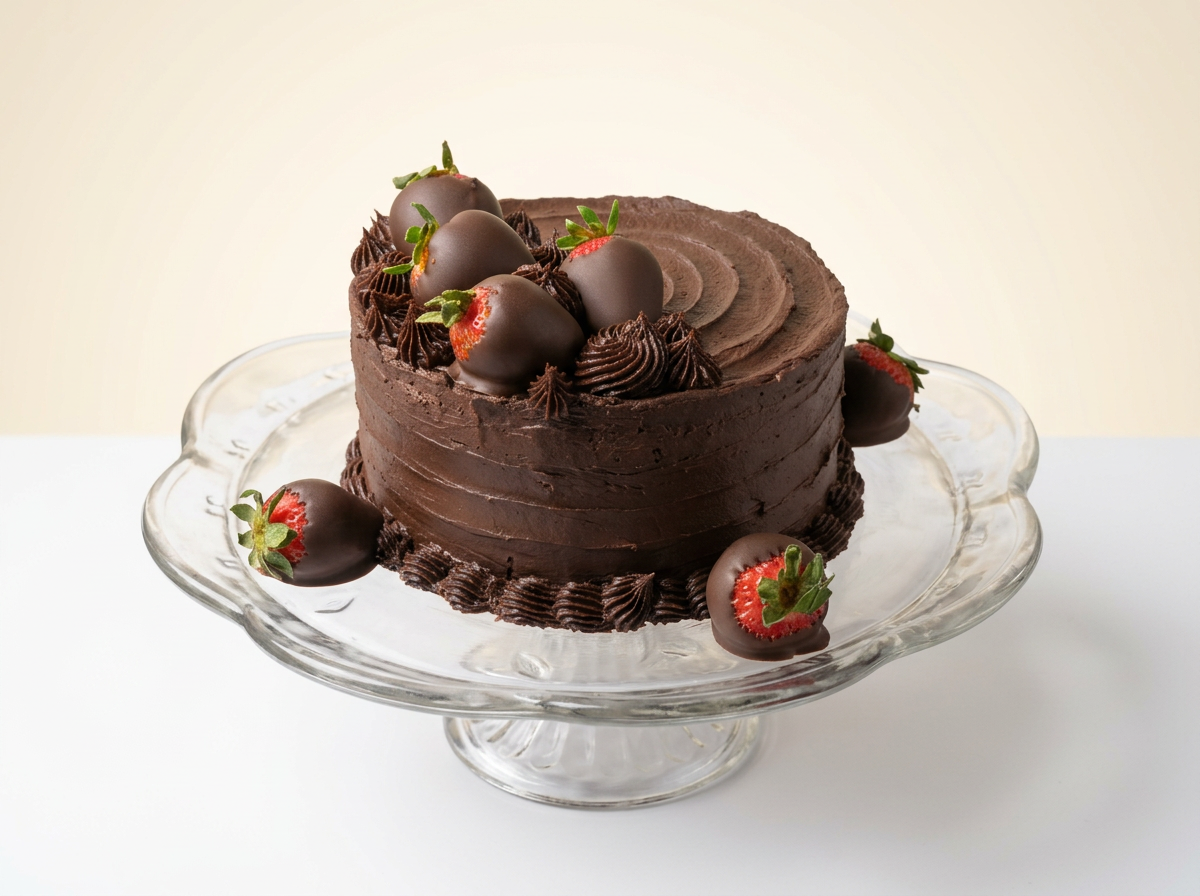 Chocolate & Strawberry Ganache Cake — studio view