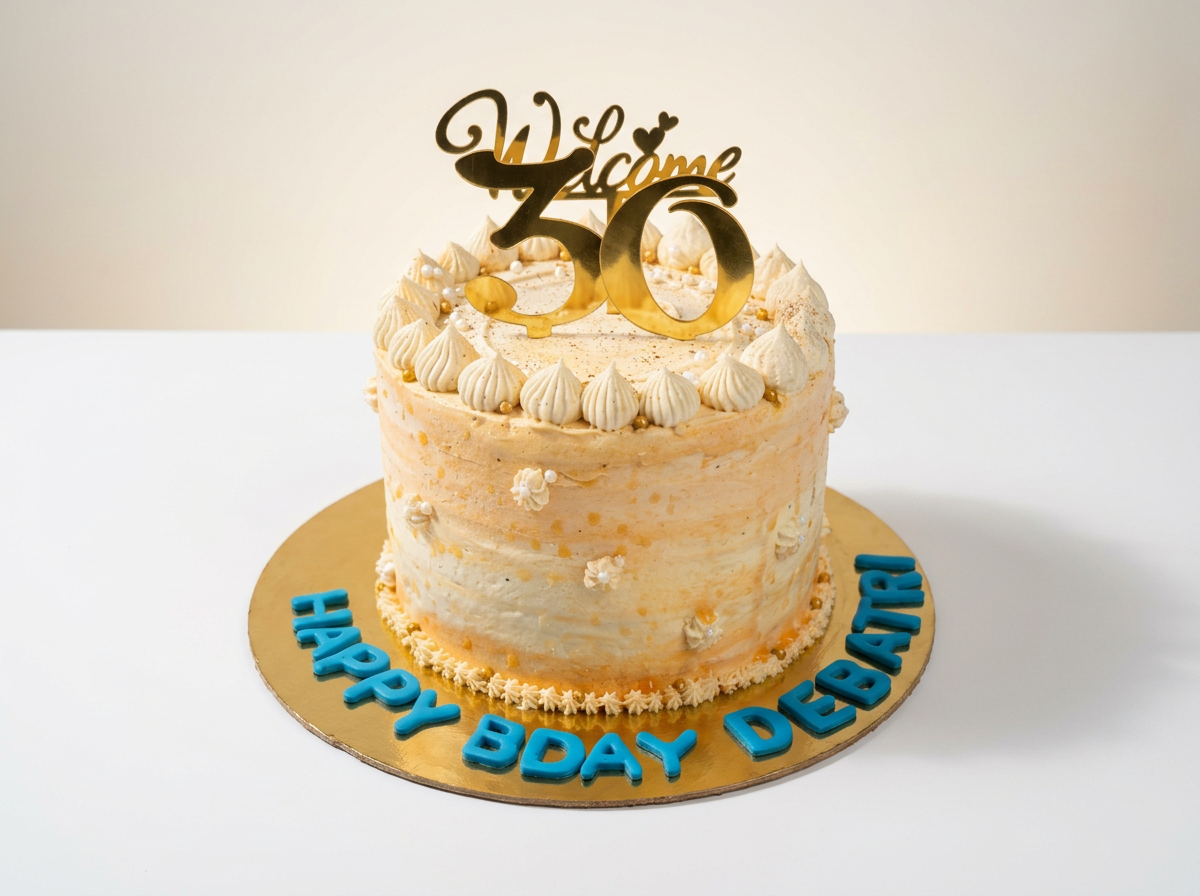 Cream Rosette Milestone Cake — studio view