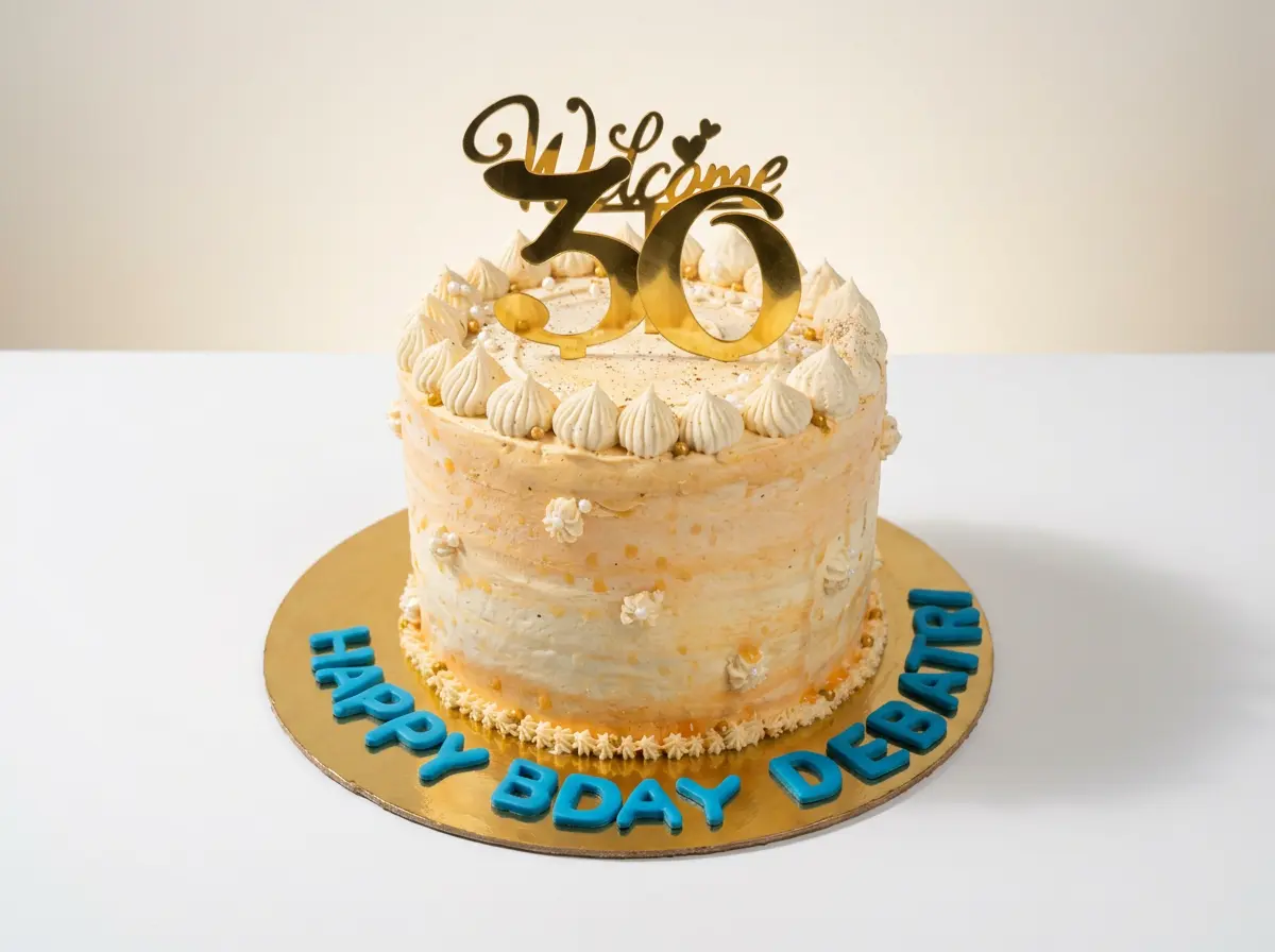 Cream Rosette Milestone Cake — studio view