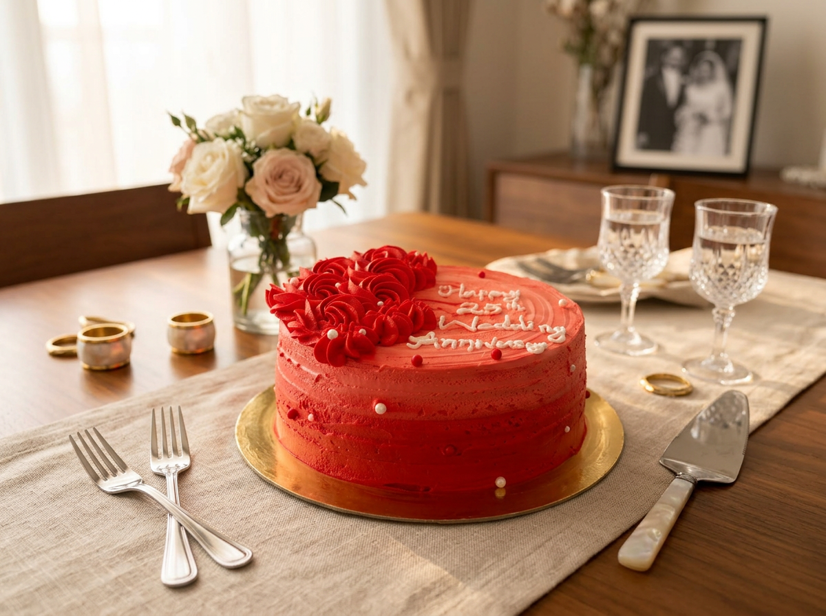 Red Rosette 25th Anniversary Cake — lifestyle view