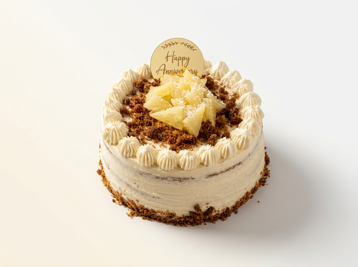 Semi-naked coconut and pineapple cream cake topped with fresh pineapple