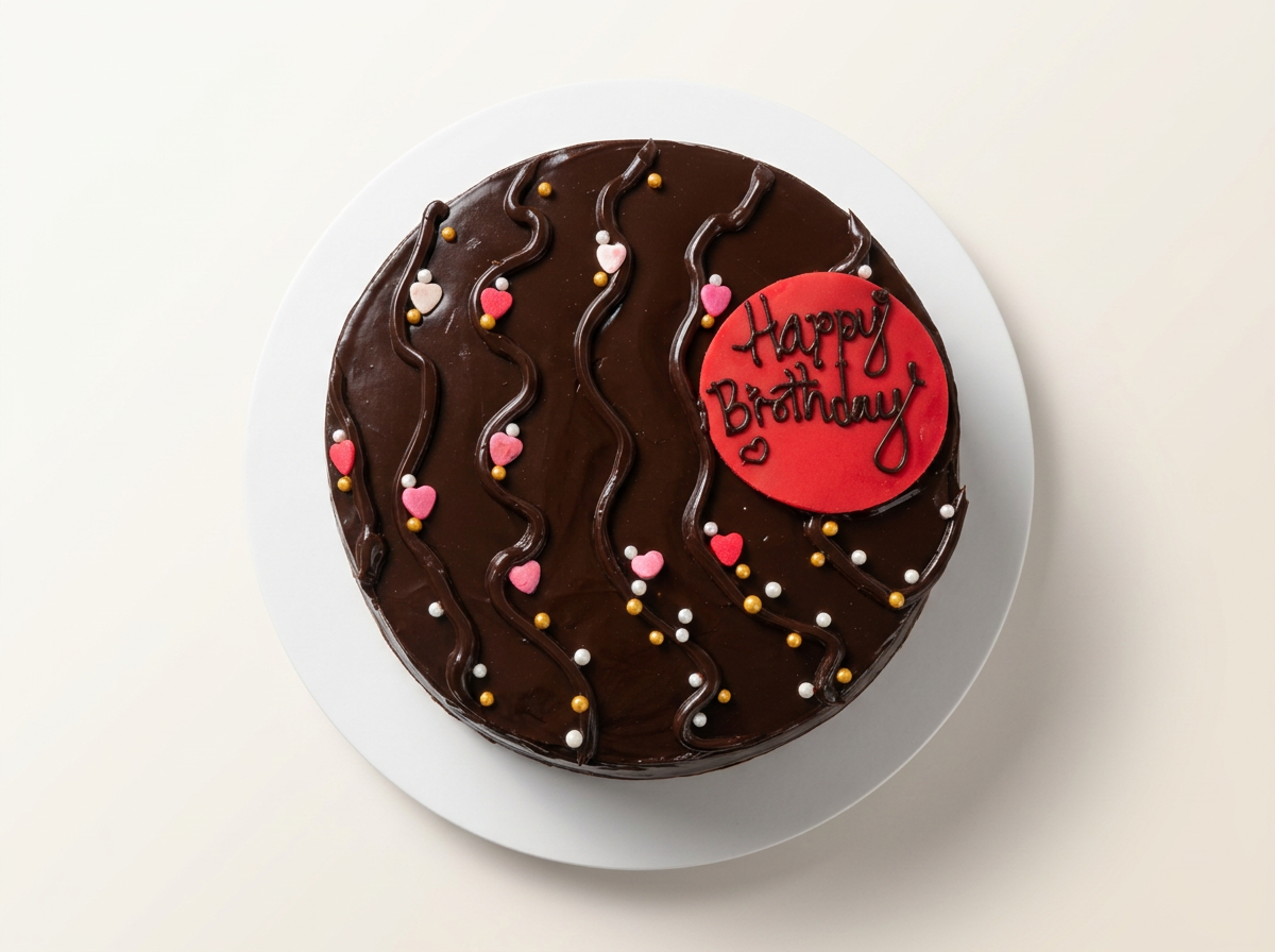Chocolate & Hearts Birthday Cake — studio view
