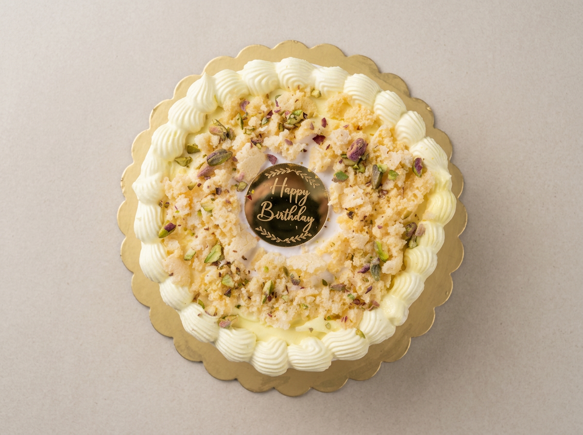 Pistachio Wreath Cream Cake — topdown view