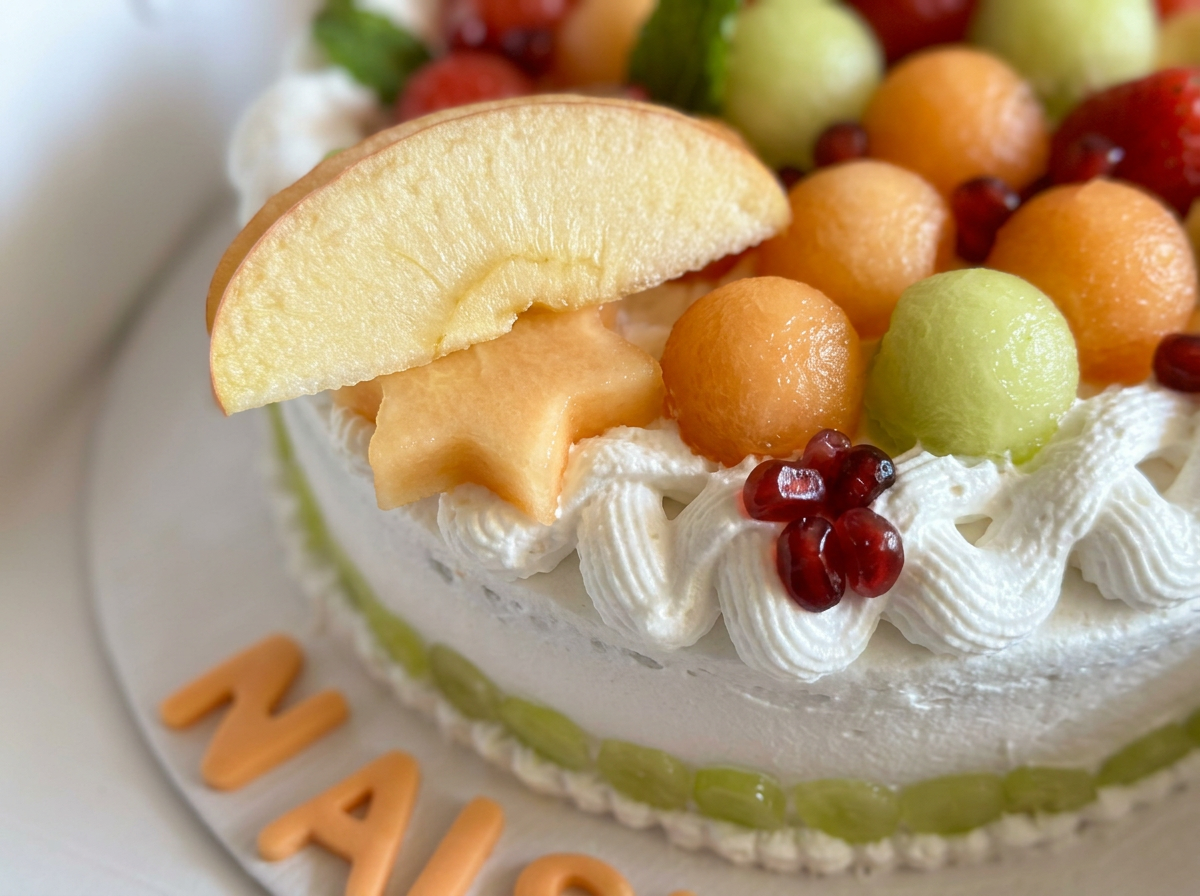 Fresh Fruit Garden Cake — closeup view