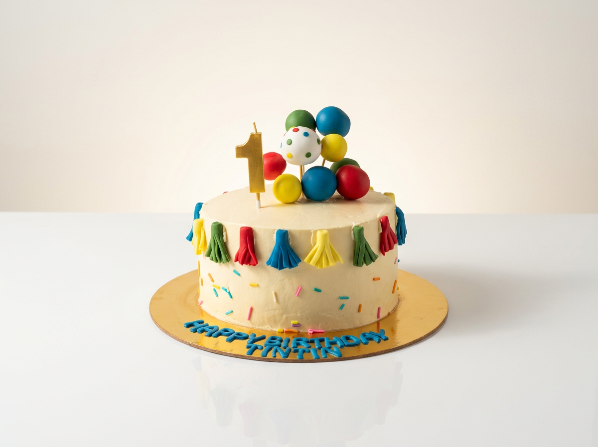 Tassels & Sprinkles First Birthday Cake — studio view