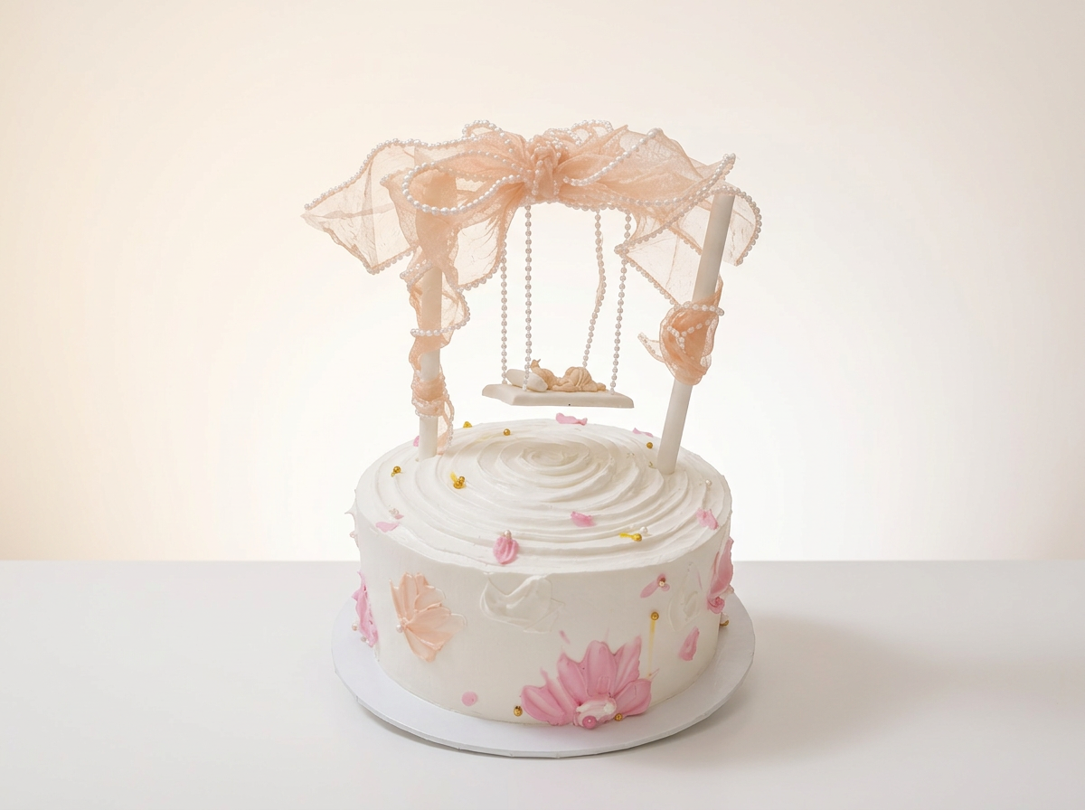 'Oh Baby' Floral Baby Shower Cake — studio view