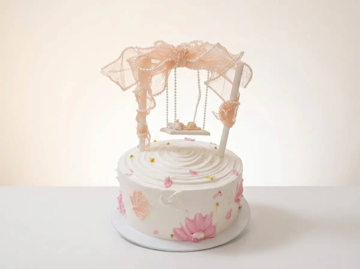 'Oh Baby' Floral Baby Shower Cake — studio view