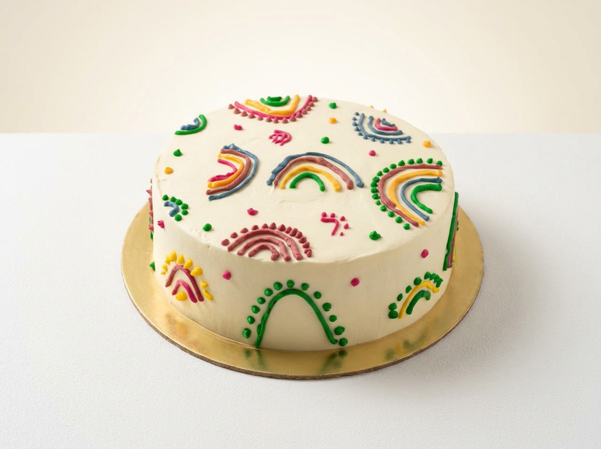 Natural Rainbow Buttercream Cake — studio view