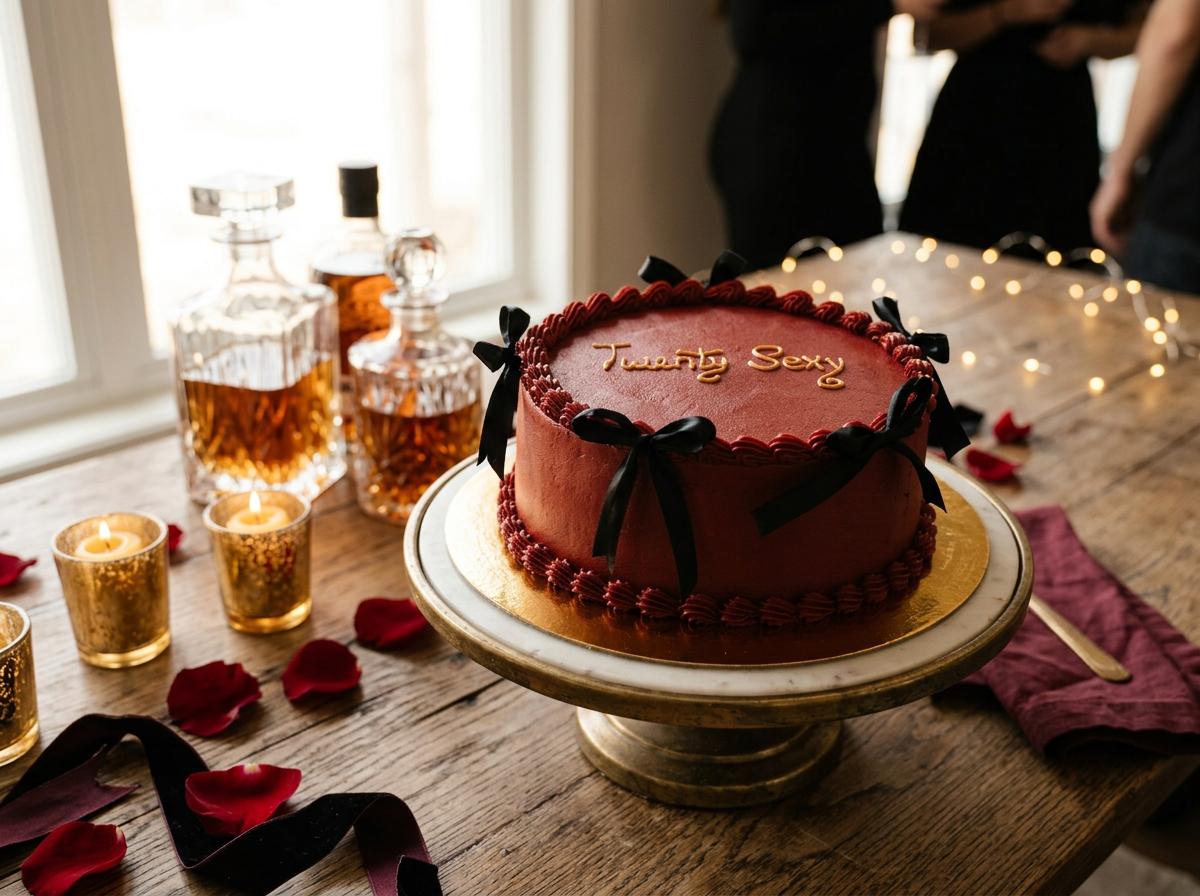 Deep Red 'Twenty Sexy' Birthday Cake — lifestyle view