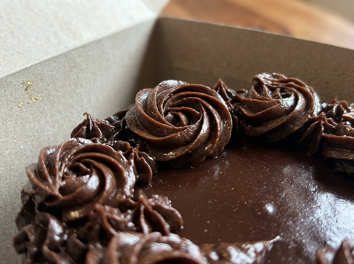 Chocolate Rosette Indulgence Cake — closeup view