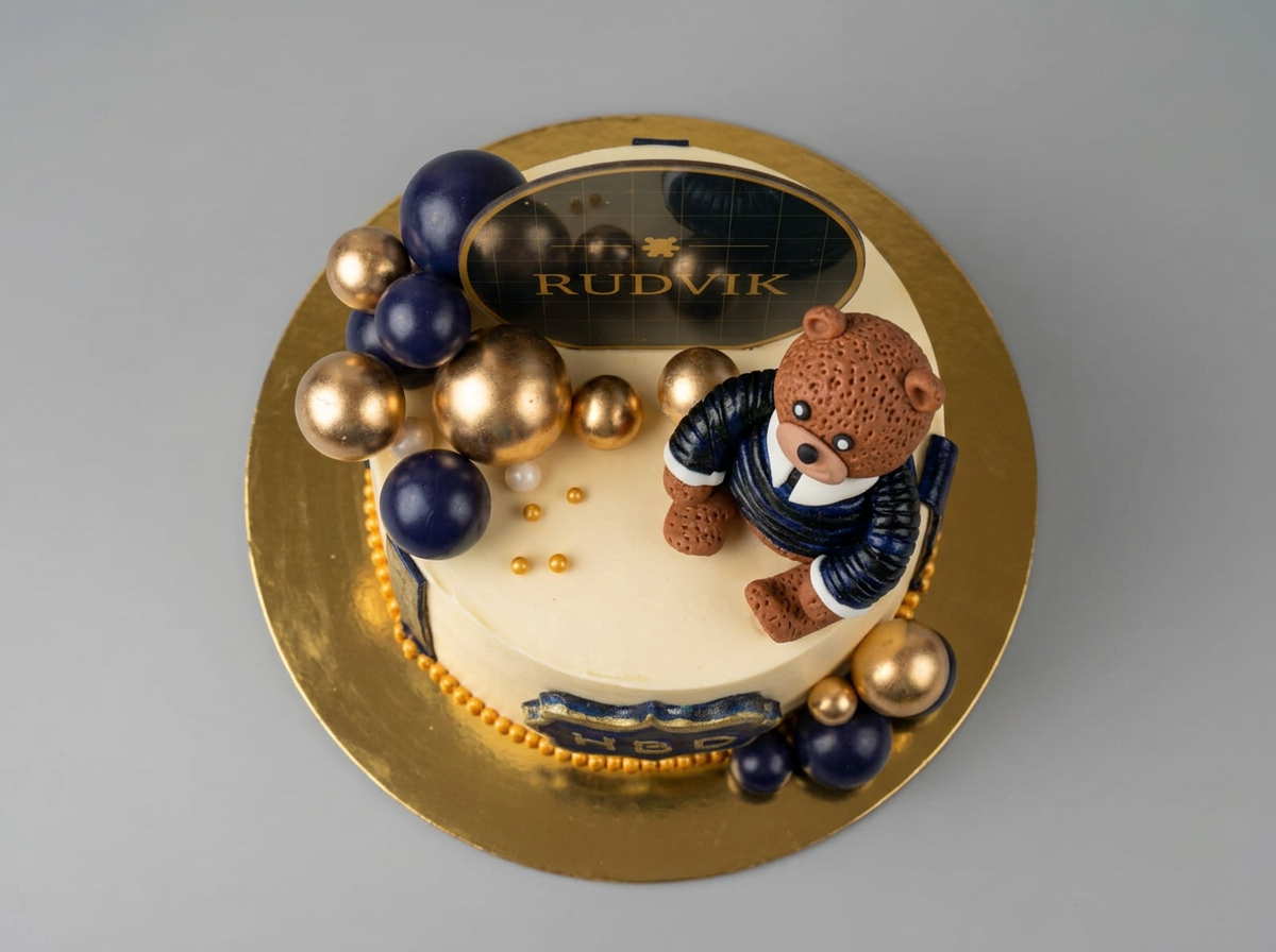 Teddy Bear 'Rudvik' Birthday Cake — topdown view