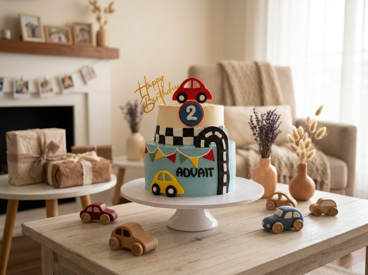 Little Racer Car Birthday Cake — lifestyle view