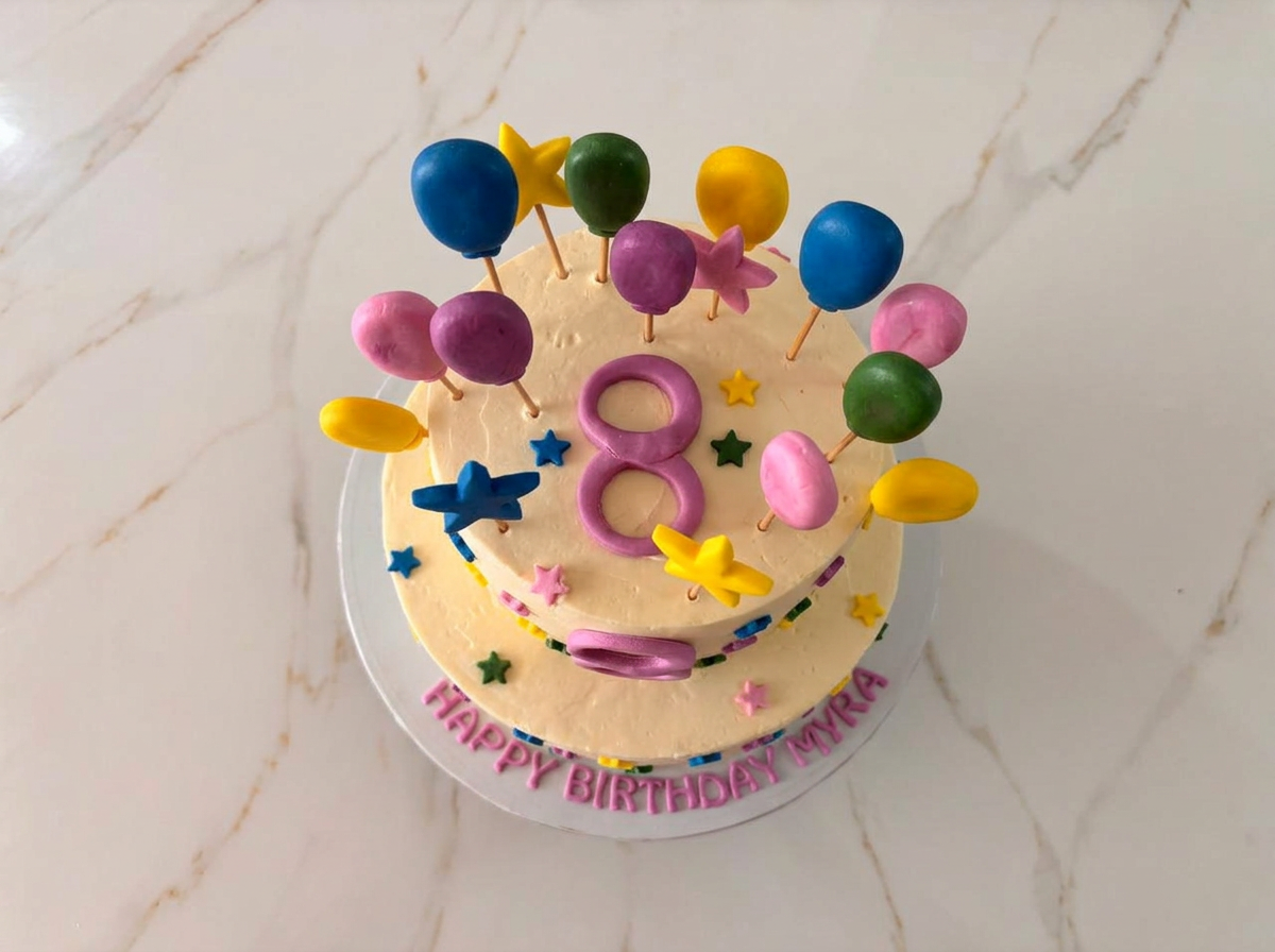 Stars & Balloons Two-Tier Birthday Cake — topdown view