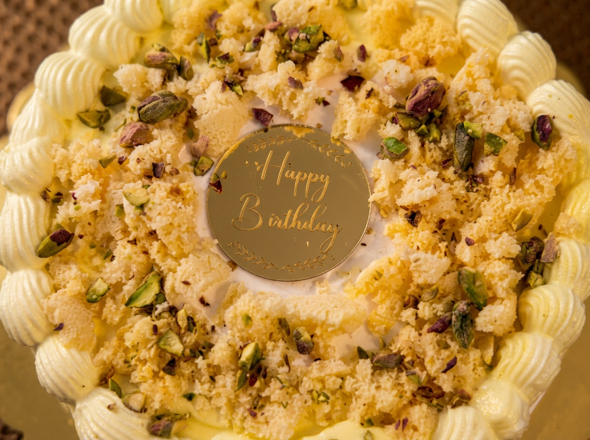 Pistachio Wreath Cream Cake — closeup view
