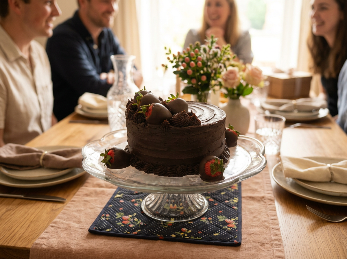 Chocolate & Strawberry Ganache Cake — lifestyle view