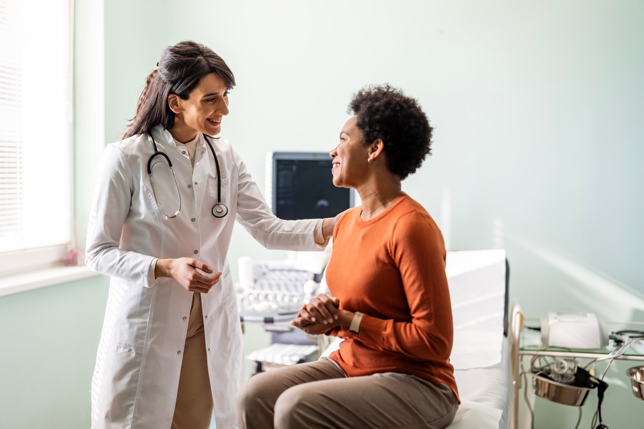 Female 60 and up being helped by provider