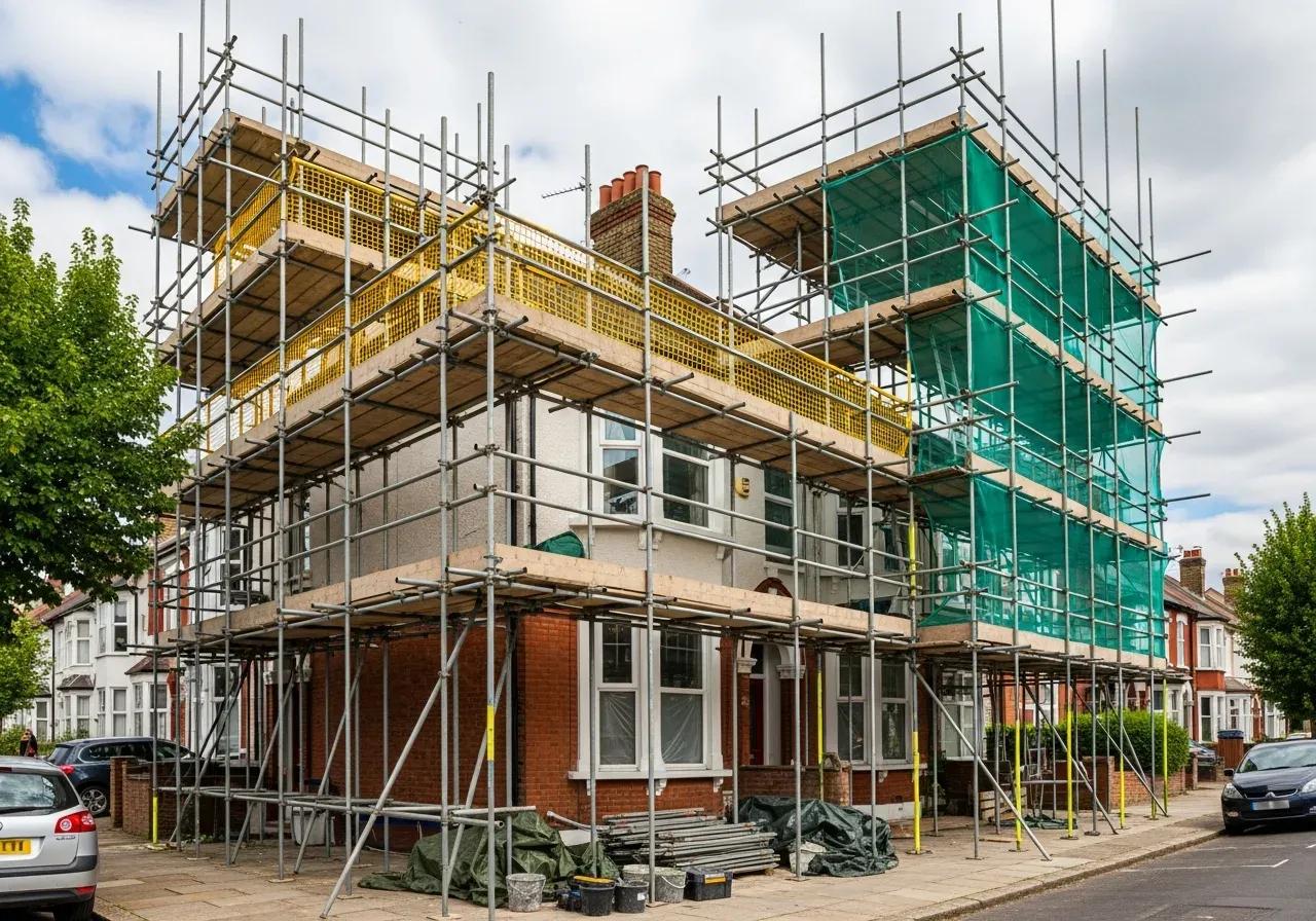 Domestic scaffolding installed for a Prestige Surrey building project
