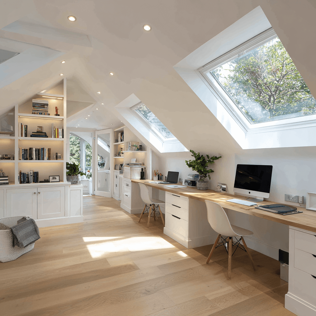 Bright loft conversion finished as a home office by Prestige Surrey