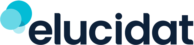 Elucidat firmalogo med blå småsirkler på venstre side.