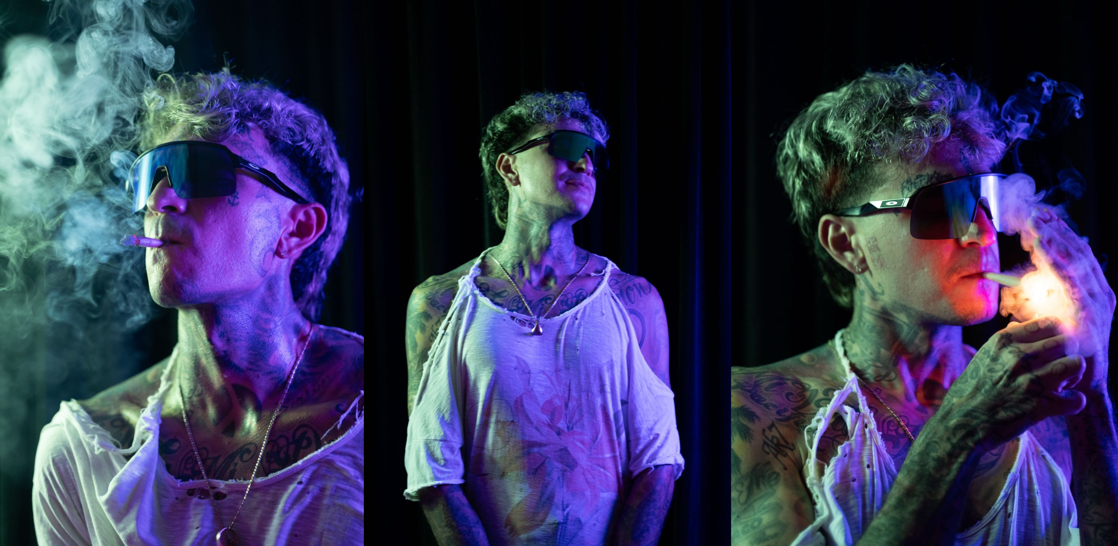 Fotos del cantante costarricense Bloke fumando ganja. Imágenes cortesía del artista