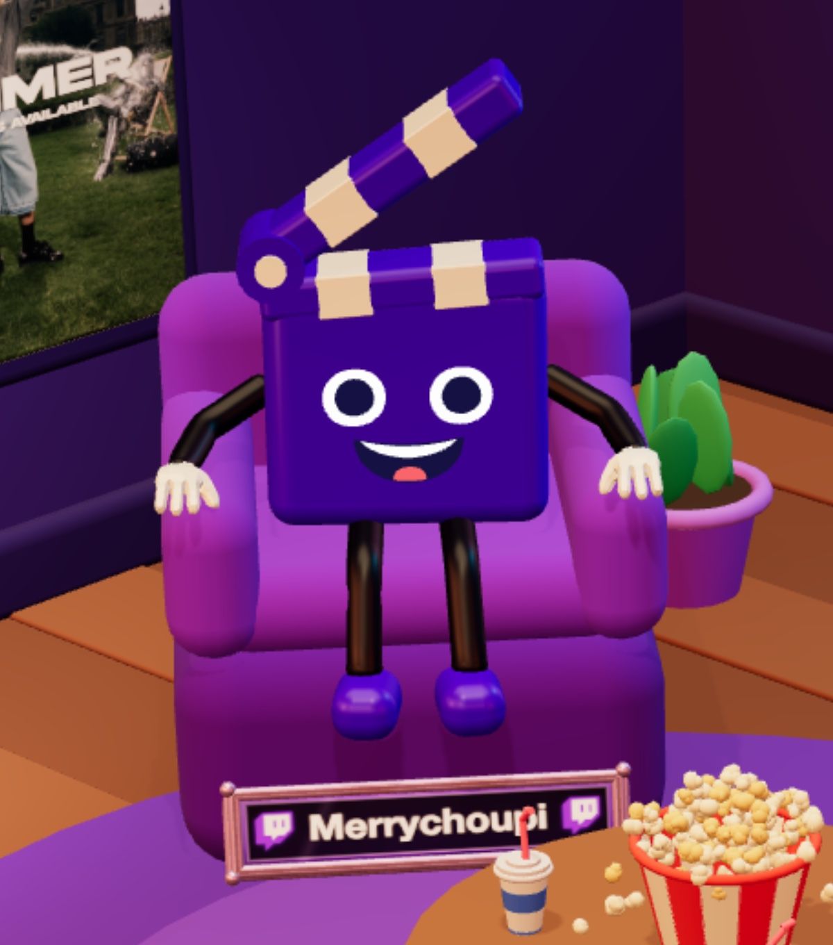 The animated Twitch nameplate then shows the partner streamer's username, here Merrychoupi