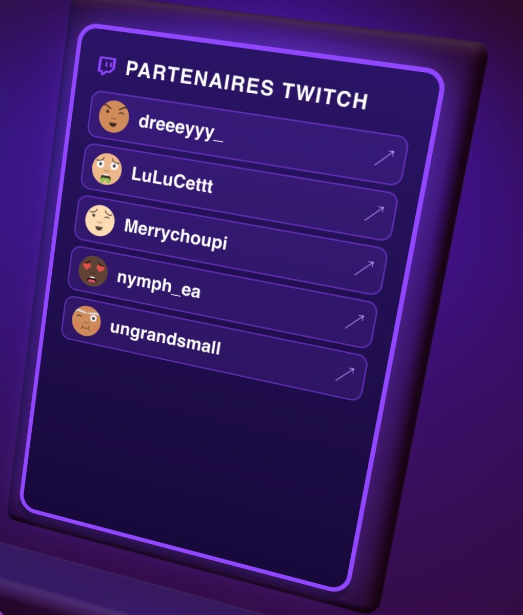 The Twitch partners board in the TryToAct lobby, with dreeeyyy_, LuLuCettt, Merrychoupi, nymph_ea and ungrandsmall